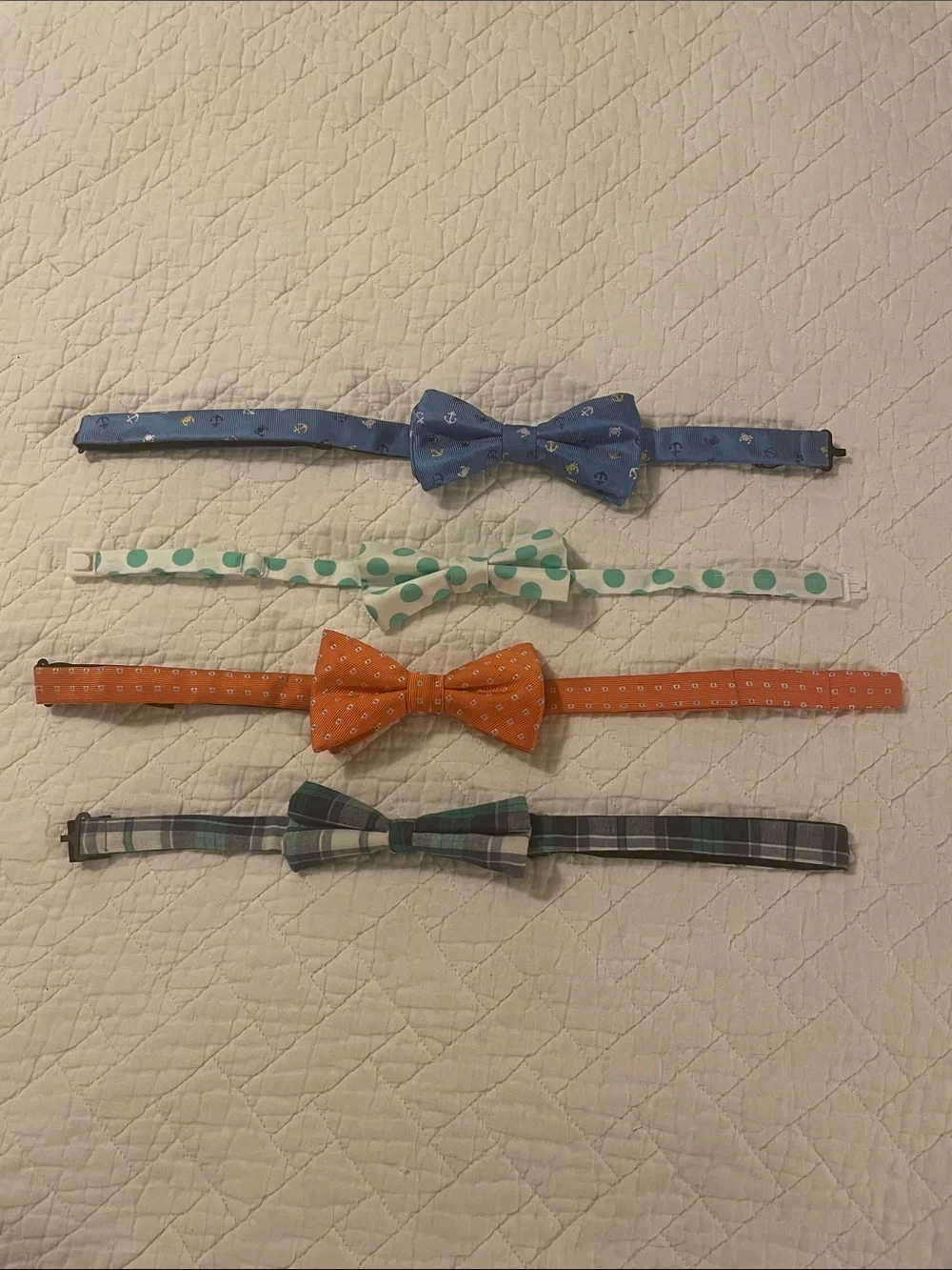 Kids Bow Tie Set - Blue, White with Green Dots, Orange, Plaid